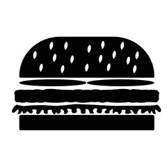 black icon hamburger, fast food logo, simple burger minimalistic style. Vector illustration flat style