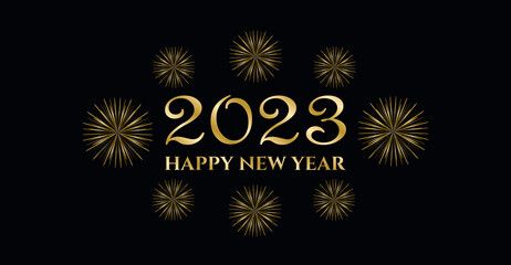 happy new year 2023 - golden graphic on black background - obrazy, fototapety, plakaty