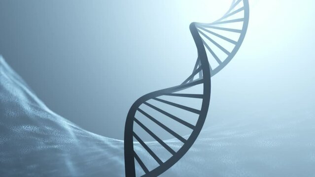 Abstract 3D dna molecule rotation on futuristic shiny blue seamless looping copy space animation background.