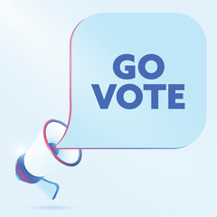 Go vote text with 3d realistic megaphone vector illustration. Banner template to announce news about webinar in social media, training course, marketing technology poster