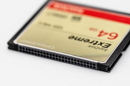 Gothenburg, Sweden - december 06 2022: Macro photo of contact points of a CompactFlash memory card.