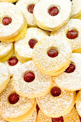 shortbread linzer jam filling cookies background pattern