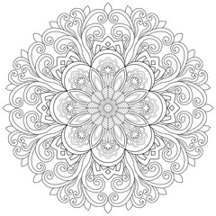 Colouring page, hand drawn, vector. Mandala 137, ethnic, swirl pattern, object isolated on white background.