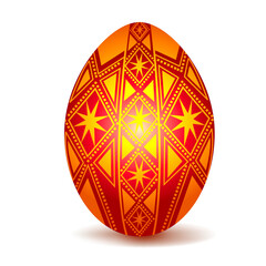 Festive Easter egg Pysanka, a traditional symbol of the Easter holiday, with a traditional graphic linear Ukrainian ornament