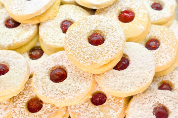 delicious fresh shortbread linzer cookies bakery cookies background pattern