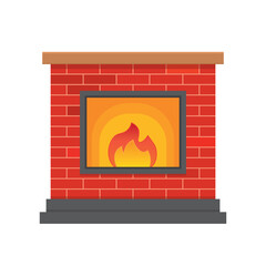 brick fireplace with fire- vector illustration