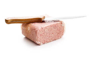 Luncheon meat isolated on white background.