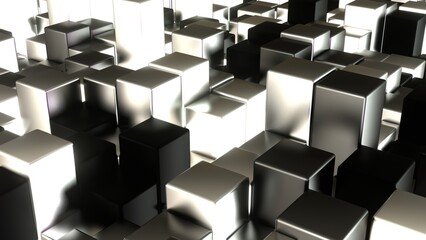 Würfel, Balken, Box, Quadratisch, Geometrie, Anordung, 3D, dynamisch, Quader, metall, mosaik, Architektur, schwarz, weiß