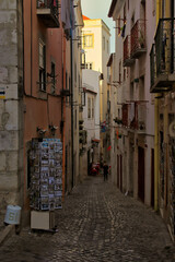 Narrow street of the Alfama district in Lisbon, Portugal