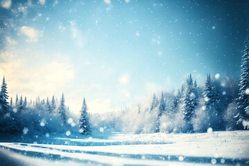 Fototapeta na wymiar illustration background of frozen fir forest while snow falling