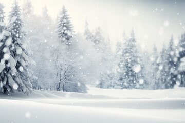 illustration background of  frozen fir forest while snow falling