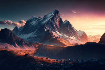 Fototapeta na wymiar illustration beautiful snow mountain landscape 