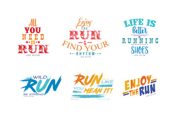 Logo Design with Inspirational and Motivation Slogan for Running Vector Set