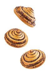 Roll bun with poppy seeds on a white isolated background