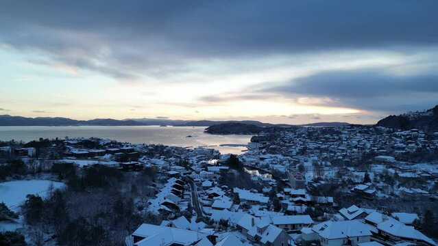 Sunset over the coastal town of Os&oslash;yro, Norway