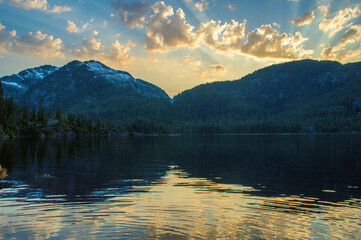 Fototapeta na wymiar Bedwell Lake Vancouver Island Canada Sunset