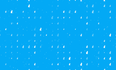 Seamless background pattern of evenly spaced white cat symbols of different sizes and opacity. Vector illustration on light blue background with stars
