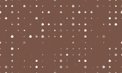 Seamless background pattern of evenly spaced white piggy bank symbols of different sizes and opacity. Vector illustration on brown background with stars