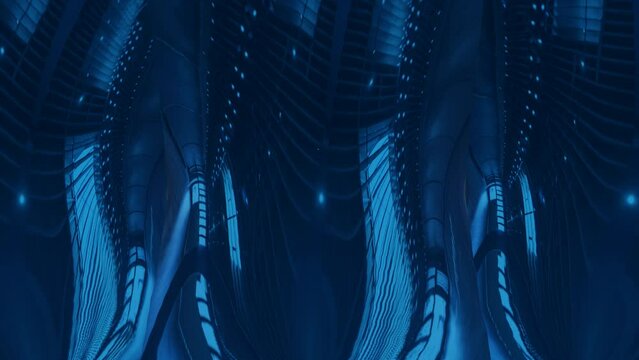 Dark blue abstract object with reflections mooving in space. Fantasy sci-fi background, 3d render, HUD animation.