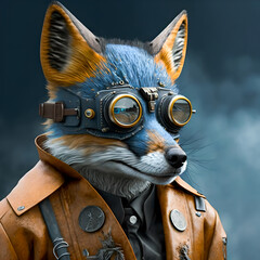 A proud red fox in steampunk style.