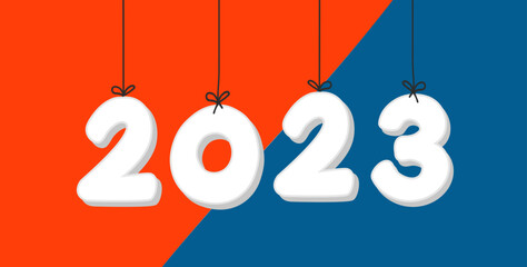 Happy new year 2023. Hanging colourful numbers.