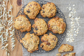 Oatmeal raisin cookies with chocolate and dried cranberries