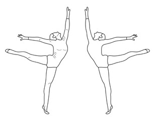 Outline figure of a gymnast in a sports pose. Gym girl silhouette sketch. Gymnastics.