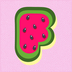 Watermelon fruit style alphabet text, letter F