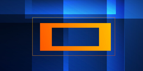 Minimal abstract geometric background. Dynamic blue shapes composition with orange lines.