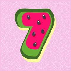 Watermelon fruit style alphabet text, namber 7