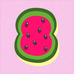 Watermelon fruit style alphabet text, namber 8