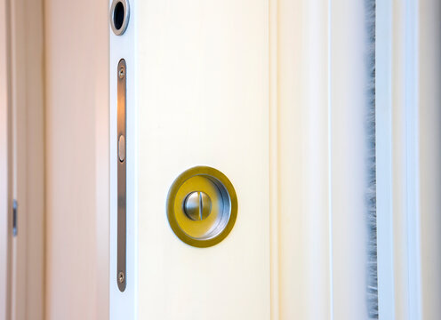 Modern White Sliding Wooden Door With Handles. Close-up