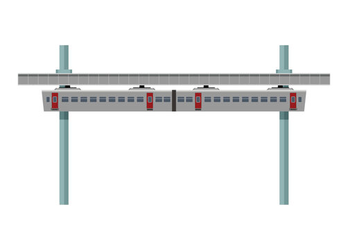 Suspension monorail train. Simple flat illustration.