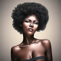 Portrait of a black woman. Beautiful African hairstyle. Artificial Intelligence art.