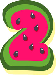 Obraz premium Watermelon fruit style alphabet text, namber 2