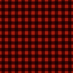 Gingham seamless pattern. Red and black watercolor checkered plaid, rustic tartan and buffalo check plaid vector background