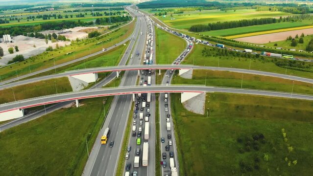 Traffic on A2 speedway in Poland near Strykow