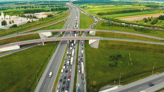 Traffic on A2 speedway in Poland near Strykow
