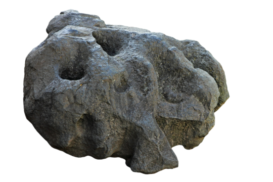 Black meteorite isolated on transparent background.