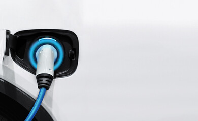 Electrical car charger, White electric car charging with copy space, Technology electric vehicle...