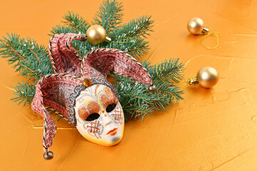 Venetian mask on christmas golden background