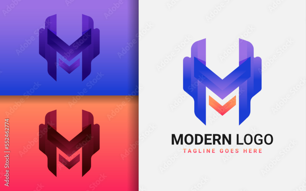 Poster modern initial letter m logo design with minimalist tech style concept. vector logo illustration.