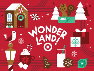 Merry Christmas Tree Happy New Year Celebration Santa Claus Gift Landscape painting Pattern Snowman Postcard Website illustration