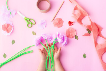Easy paper flowers craft for kids. Hands. Mother's day. Happy birthday