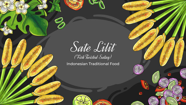 Hand Drawn Sate Lilit Indonesian Traditional Food Background