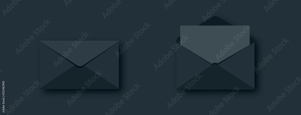 Poster vector envelope. black opened envelope isolated on a background. realistic vector illustration.