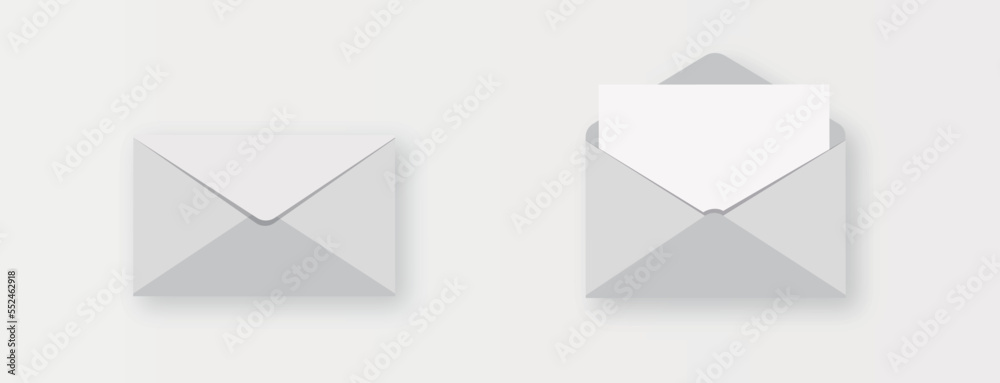 Aufkleber Realistic blank white letter paper C5 or C6 envelope front view. A6 C6, A5 C5, template open and closed on gray background - stock vector. 10 EPS.