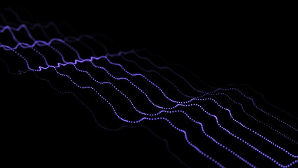 Digital waves with lines on the dark background. Cardiogram heart rate laser or DNA. Big data visualization. 3D rendering.