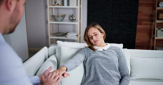 Hypnotherapy Psychotherapy Treatment. Woman Hypnotized