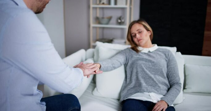 Hypnotherapy Psychotherapy Treatment. Woman Hypnotized